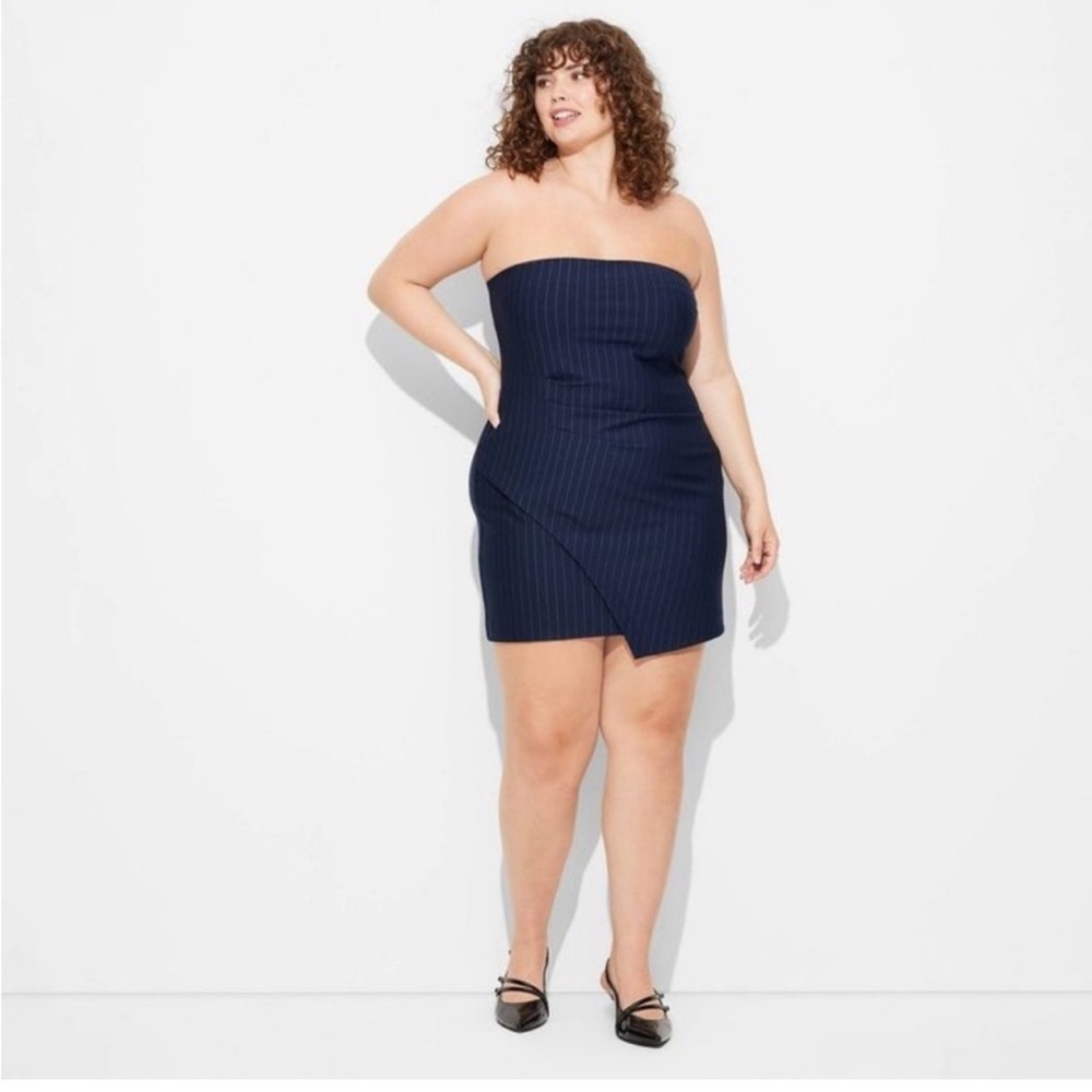 Wild Fable Navy Blue Pinstripe Sleeveless Dress